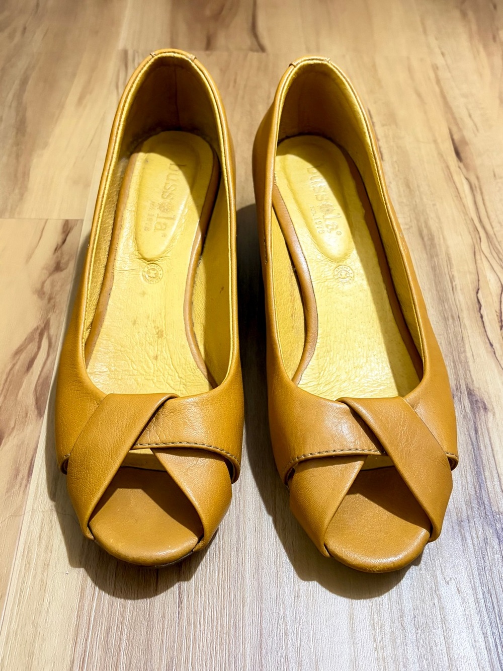 Bussola Leather Peep Toe Wedge Cork Heel Pump
